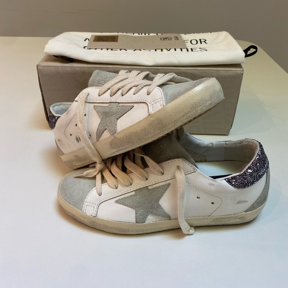 Golden Goose Superstar Sneaker White Leather/Ice/Gray/Glitter sz 36 New in Box - Picture 12 of 14